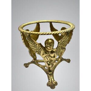 Vintage Brass Cherub Angel Candle Orb Holder Clawfoot Tripod